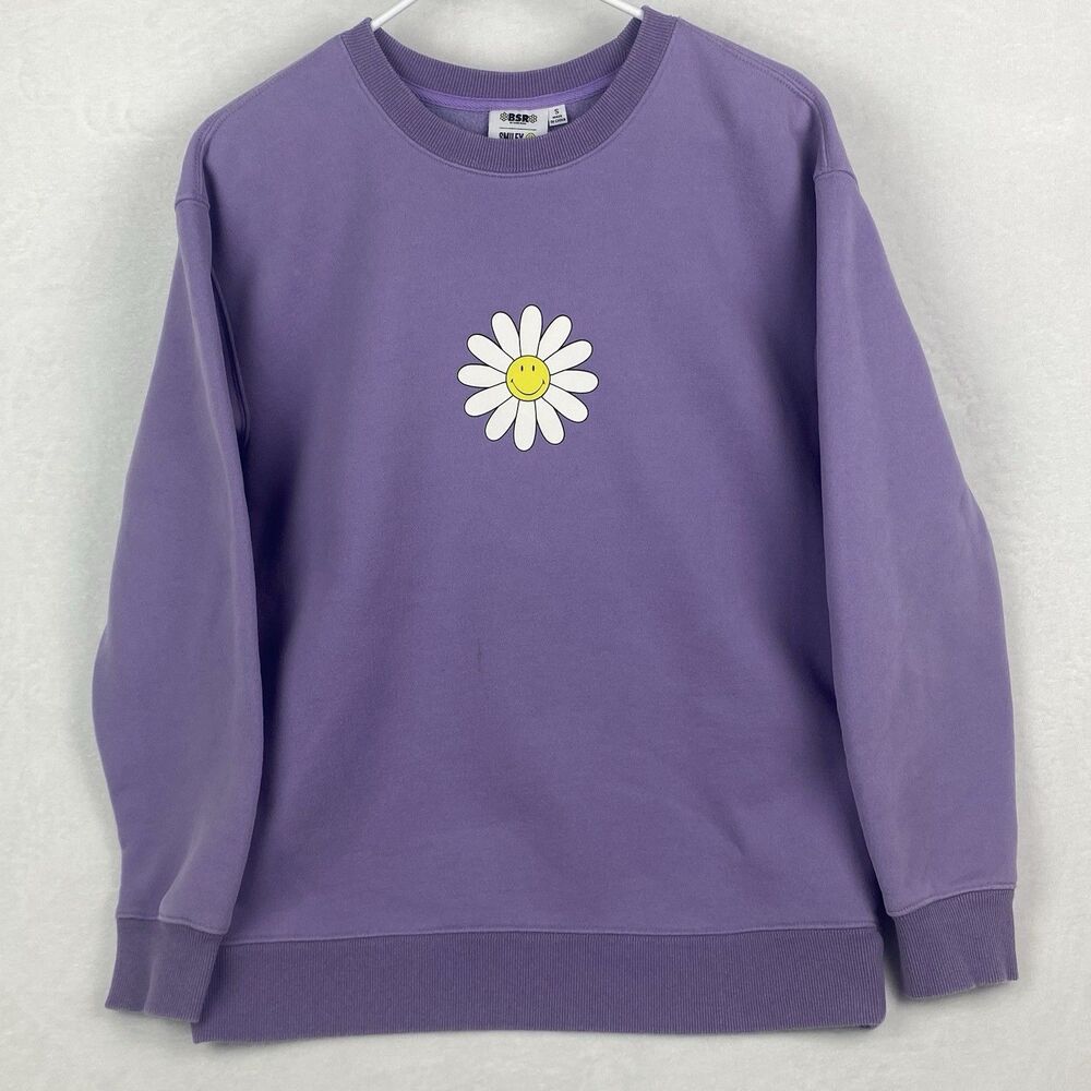 BSR By Samii Ryan Smiley Overthinking Graphic Sweatshirt Womens Small Purple - Picture 2 of 10